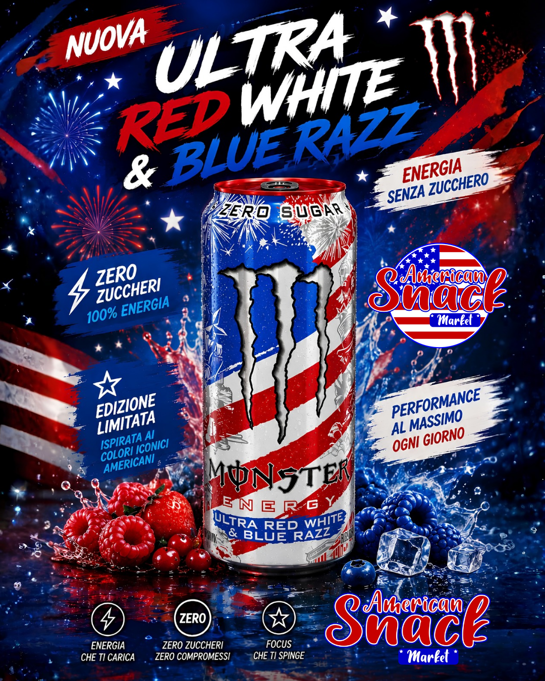 Monster Energy Ultra Red White & Blue Razz
